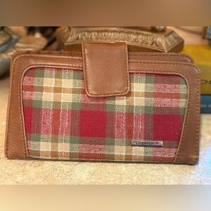 Longaberger Plaid Wallet - Red, Green, and Brown with 2 option snap closure